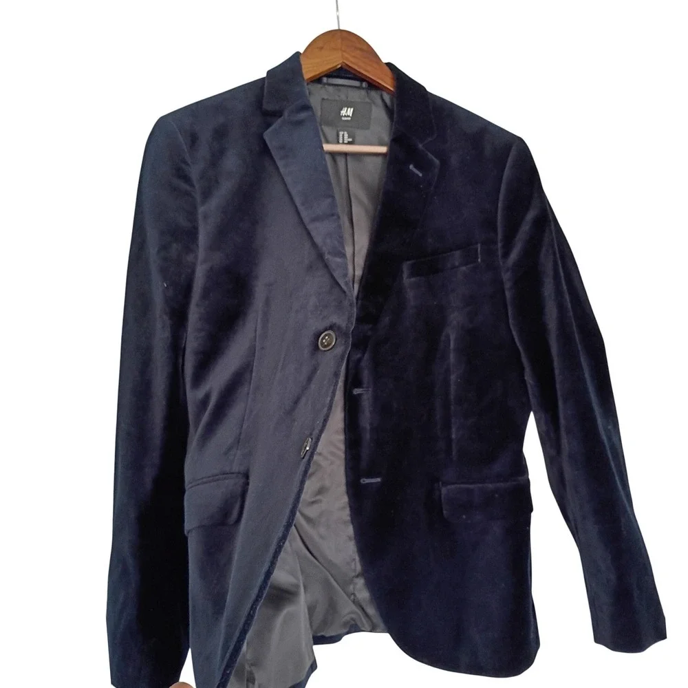 Mens Slim Fit Dark Navy Blue Velvet Blazer Jacket Size‎ 40R
